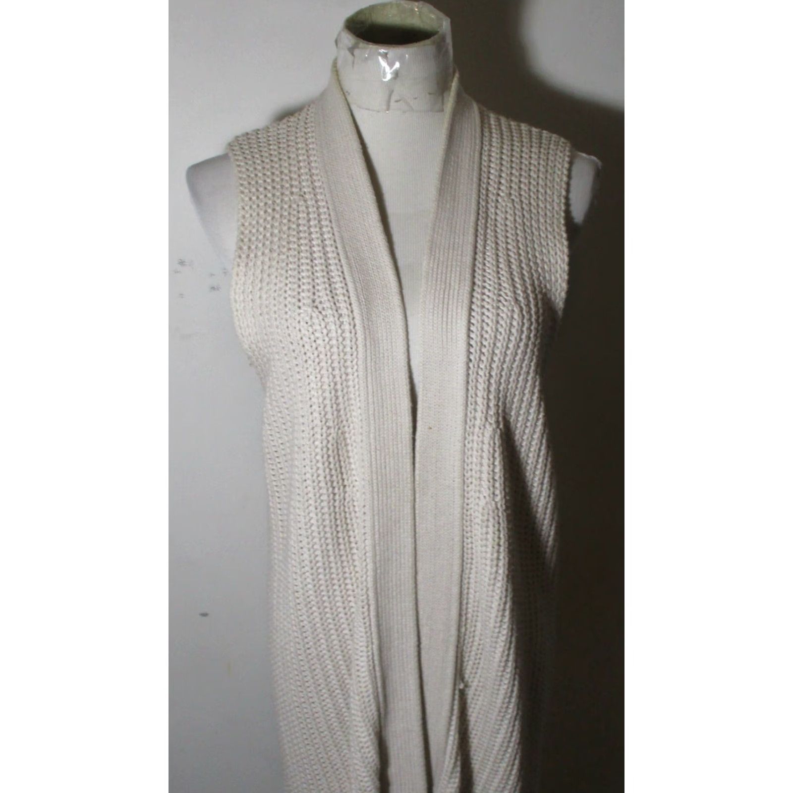 Vintage OAK & FORT Women's Beige Cotton Sleeveless Duster Vest Size XS Casual Classic Style Size XS / US 0-2 / IT 36-38 - 2 Thumbnail
