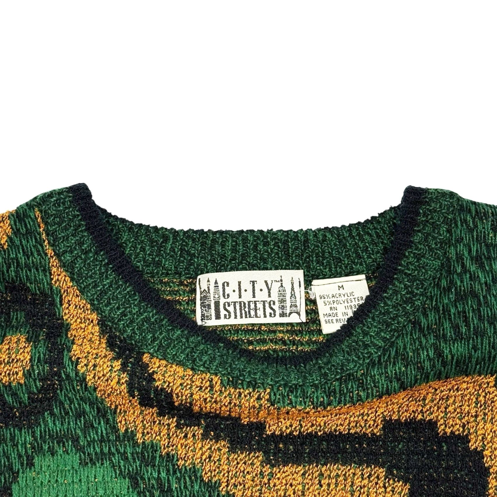 Vintage VINTAGE City Streets Geometric AOP Crewneck Sweater Orange Green Hip Hop Mens M Green 1980s Crewneck Sweater Mens Size US M / EU 48-50 / 2 - 4 Thumbnail