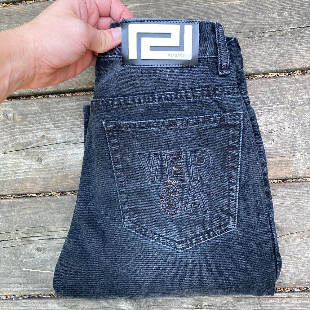 Versace Vintage Versace Embroidered Jeans Size 29 Gray Size US 29 - 1 Thumbnail