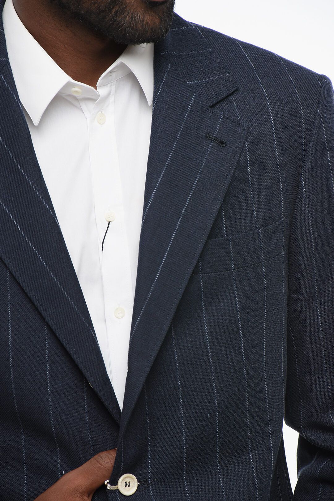 Brunello Cucinelli og1mm0725 Pinstriped Cotton Blend Blazer in Blue Size US L / EU 52-54 / 3 - 2 Thumbnail