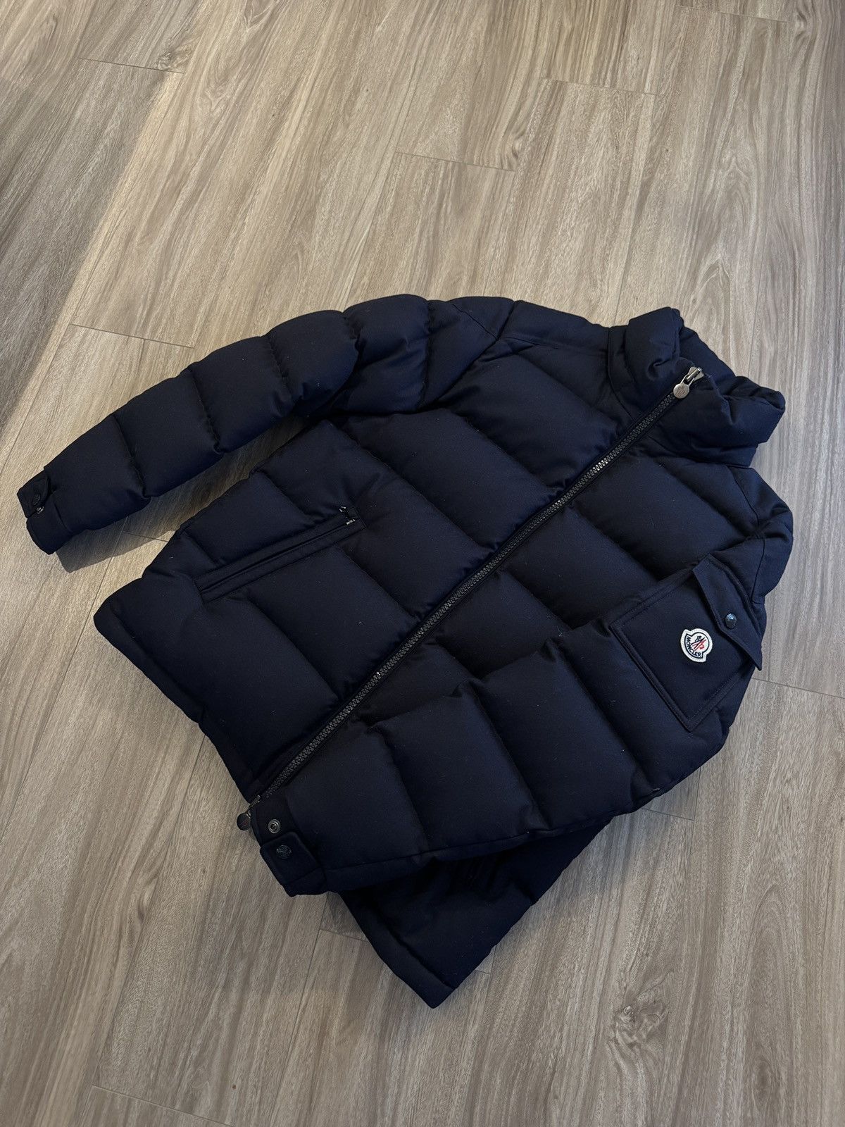 Moncler Montgenevre Hooded Wool Flannel Short Down Jacket Navy Size US XL / EU 56 / 4 - 2 Thumbnail