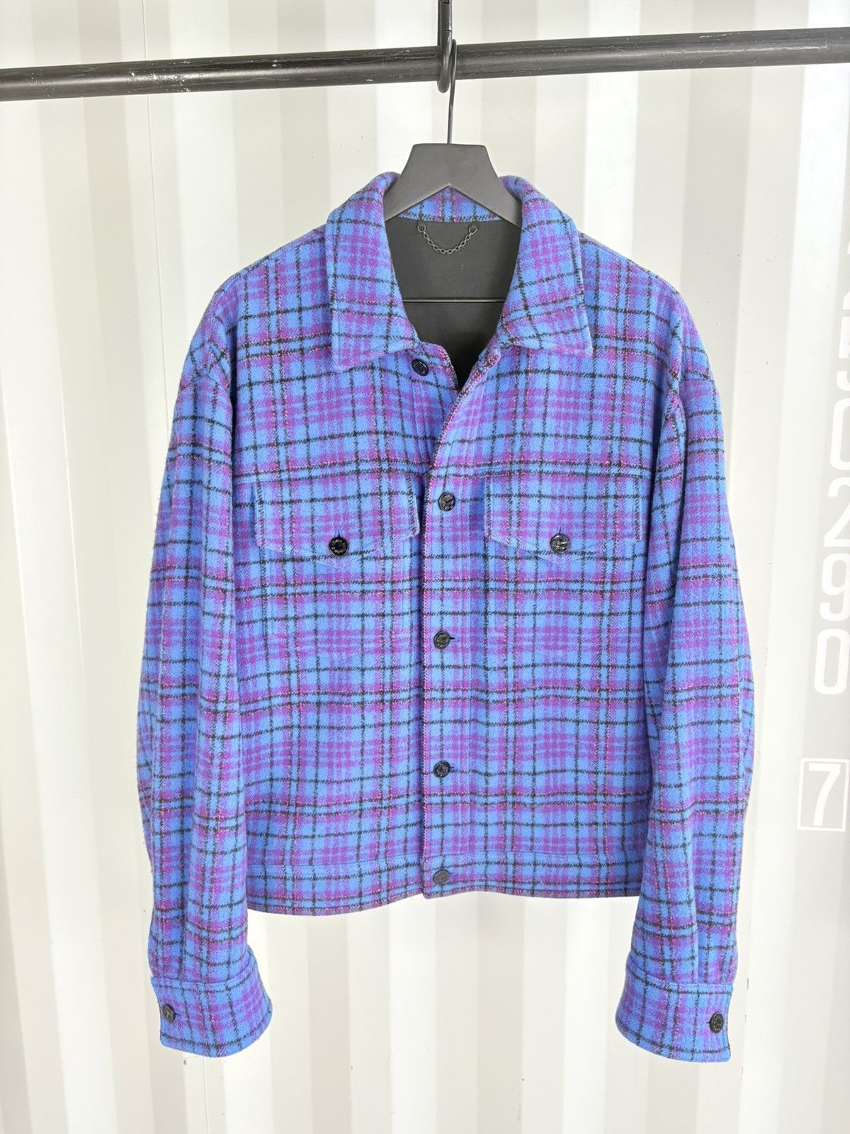 Pre-owned Louis Vuitton Oversize Blue Trucker Flannel Jacket