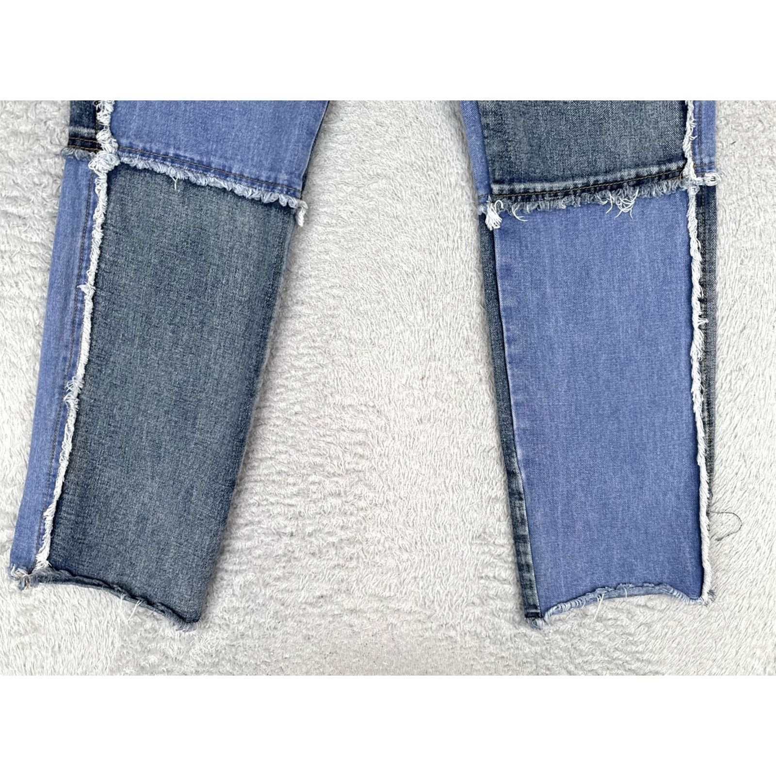 Vintage Cali 1850 Jeans Straight Two Tone High Rise Juniors 1/25 24x28 Blue Med Wash Denim Stretch Pocket Zipper Button Size 25" / US 0 / IT 36 - 2 Thumbnail