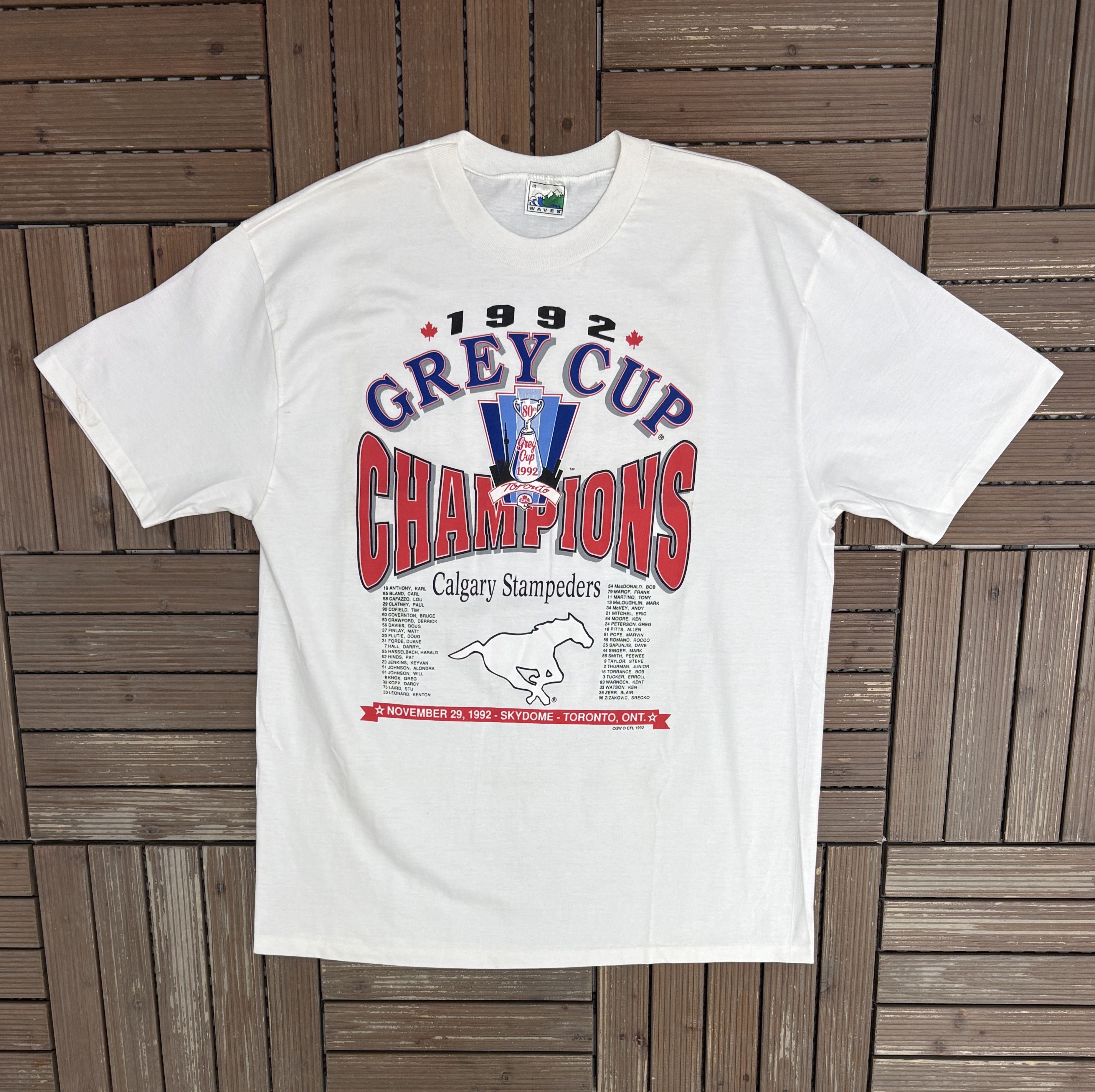 Vintage Calgary Stampeders Grey Cup Champions 1992 Vintage White Tee Size US L / EU 52-54 / 3 - 1 Thumbnail