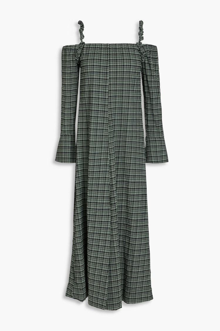 Ganni GANNI Cold-shoulder checked seersucker midi Dress EU32 Size XS / US 0-2 / IT 36-38 - 1 Thumbnail