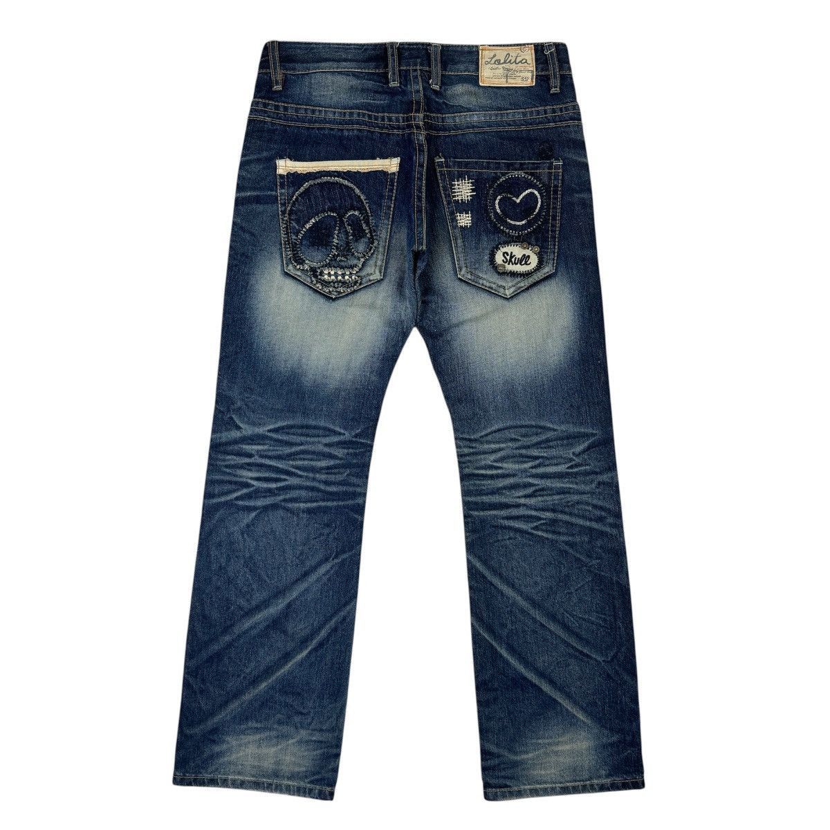 If Six Was Nine Skull - Lolita Washed Hippie Blue Jeans Size US 32 / EU 48 - 1 Thumbnail