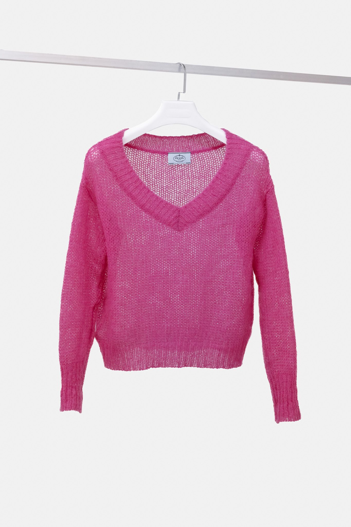 image of Prada Neon Pink Knit V-Neck Sweater, Women's (Size XS)