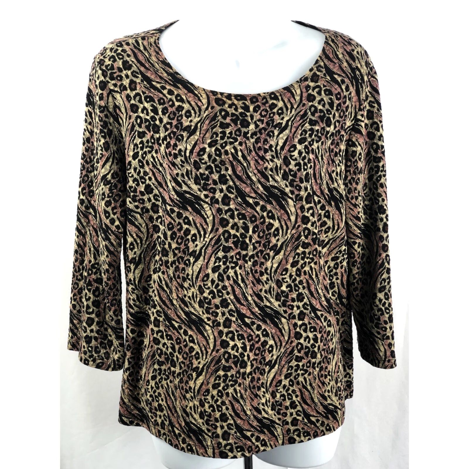 Vintage VINTAGE Britney Black Pullover Top L Leopard 3/4 Sleeve Scoop Neck Stretch Jersey Bohemian 90s Mens Womens Girls Boys Size L / US 10 / IT 46 - 2 Thumbnail