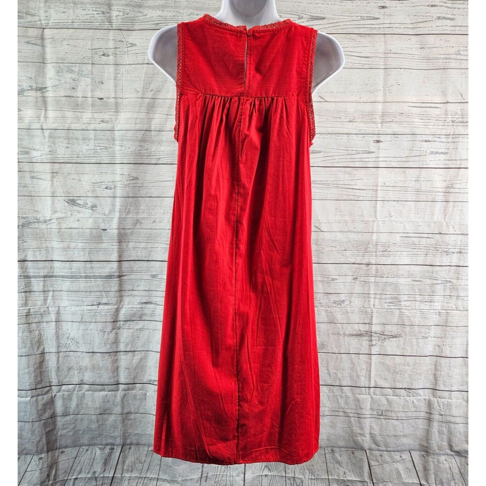 Vintage Knox Rose Womens Dress XS Solid Red Crochet Lace Sleeveless Cotton Blend A-Line Knee Length Womens ا Size XS / US 0-2 / IT 36-38 - 4 Thumbnail