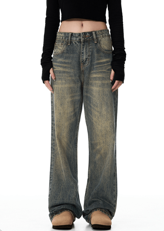 Japanese Brand × Jean American retro distressed low-rise flared straight jeans Size US 32 / EU 48 - 1 Thumbnail