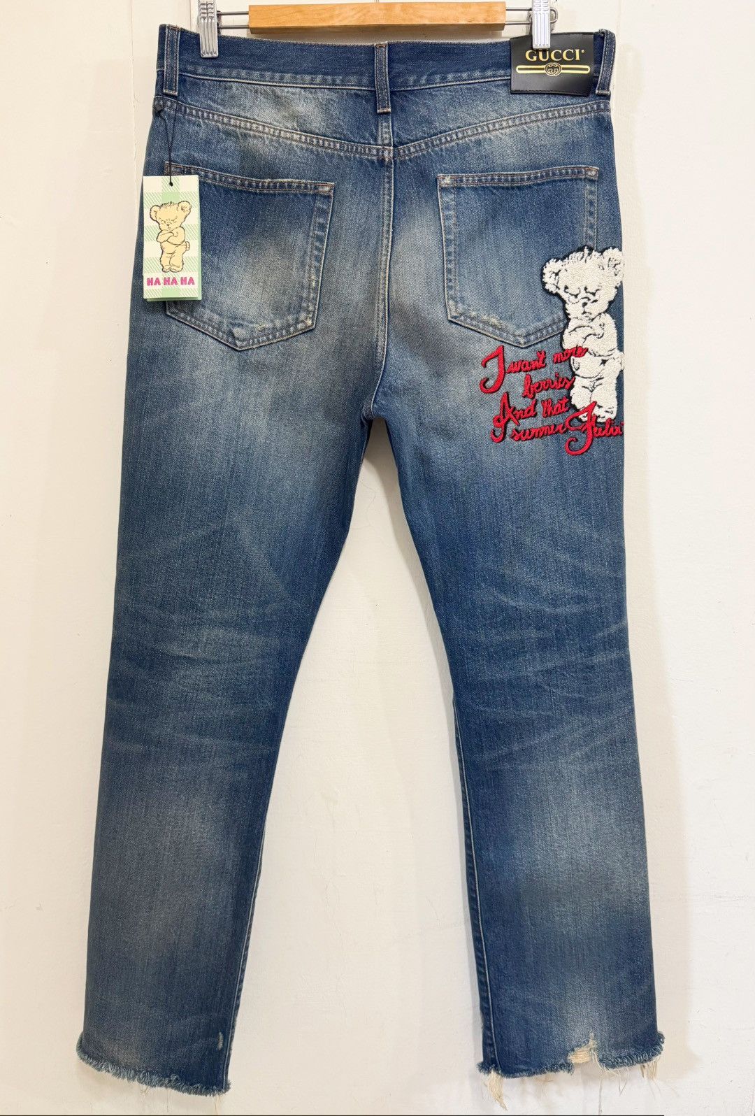 Gucci Harry Styles HA HA HA Destroyed Stonewashed Bear Denim Jeans Size US 34 / EU 50 - 1 Thumbnail