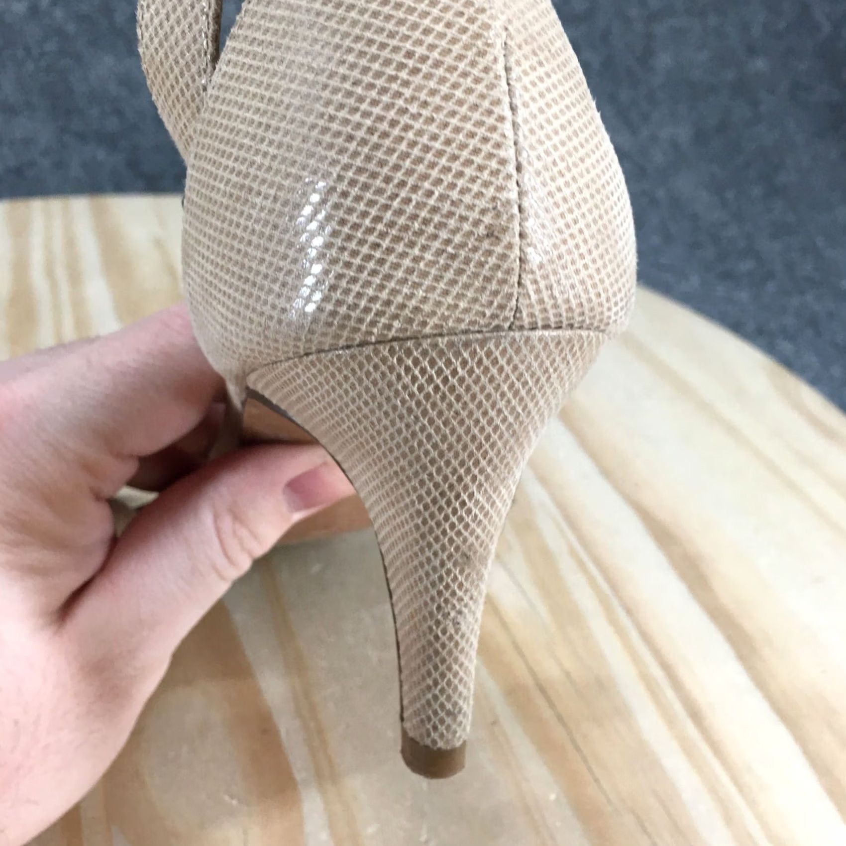 Vintage Kelly & Katie Heels Womens Strappy Beige Fabric Open Toe Casual Stiletto Size 10 Shoes Burnished Buckle Platform Womens Shoes Size US 8 / IT 38 - 7 Thumbnail