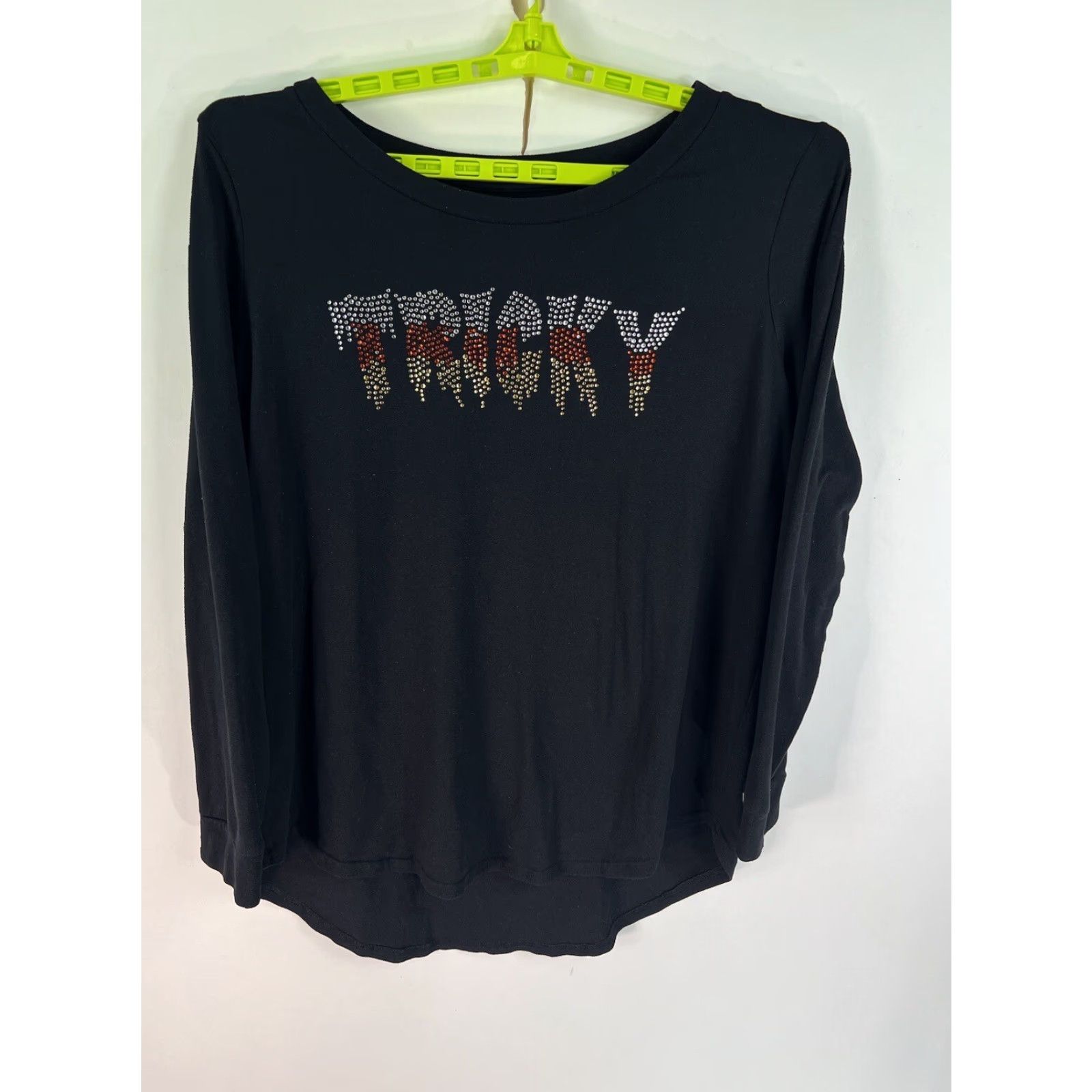Vintage French Laundry Tricky Sequence Soft Sweater Top Women's 1X Black Sequin Studded Round Neck Long Sleeve Pullover Casual Party/Cocktail Halloween Size XL / US 12-14 / IT 48-50 - 2 Thumbnail
