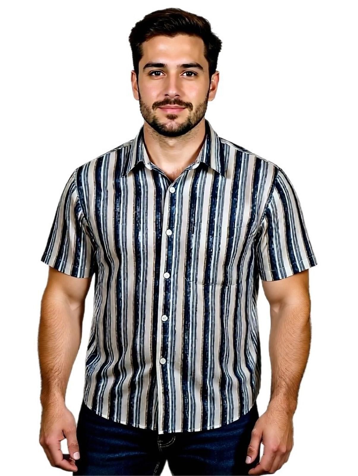Other Riscatto Men's XL Button up collar striped blue beige tan Size US XL / EU 56 / 4 - 1 Thumbnail