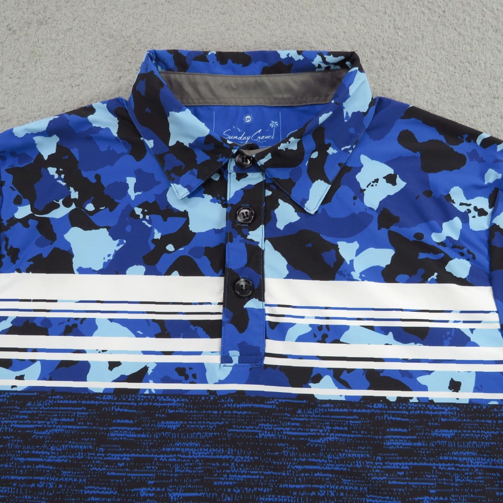 Vintage Sunday Crew Polo Shirt Mens XS Blue Camouflage Performance Golf USA Made Camo Polo Size US XS / EU 42 / 0 - 3 Thumbnail