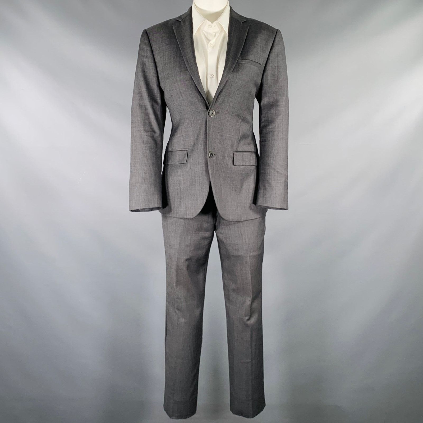 Calvin Klein CALVIN KLEIN COLLECTION Size 34 Grey Wool Notch Lapel Suit Size 34R - 2 Thumbnail