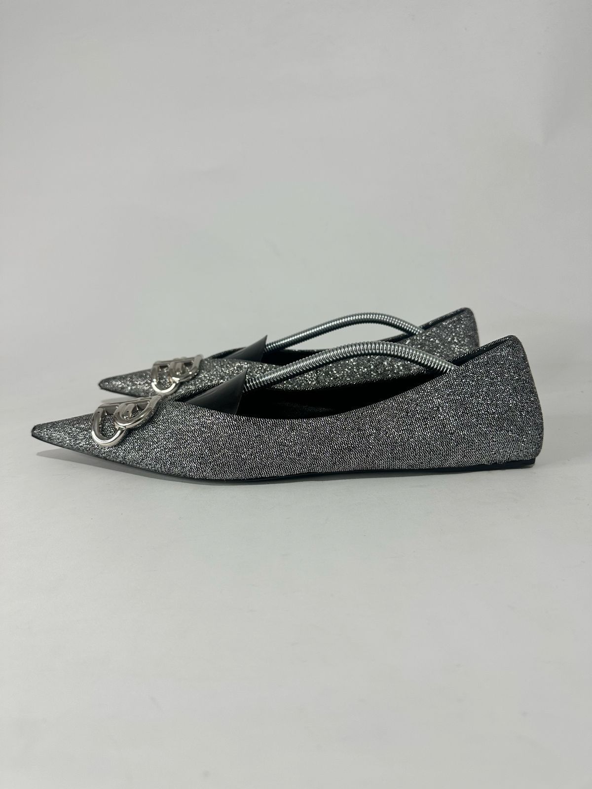 Balenciaga Balenciaga Silver Glitter Fabric BB Knife Flats Size 37.5 Size US 7.5 / IT 37.5 - 2 Thumbnail