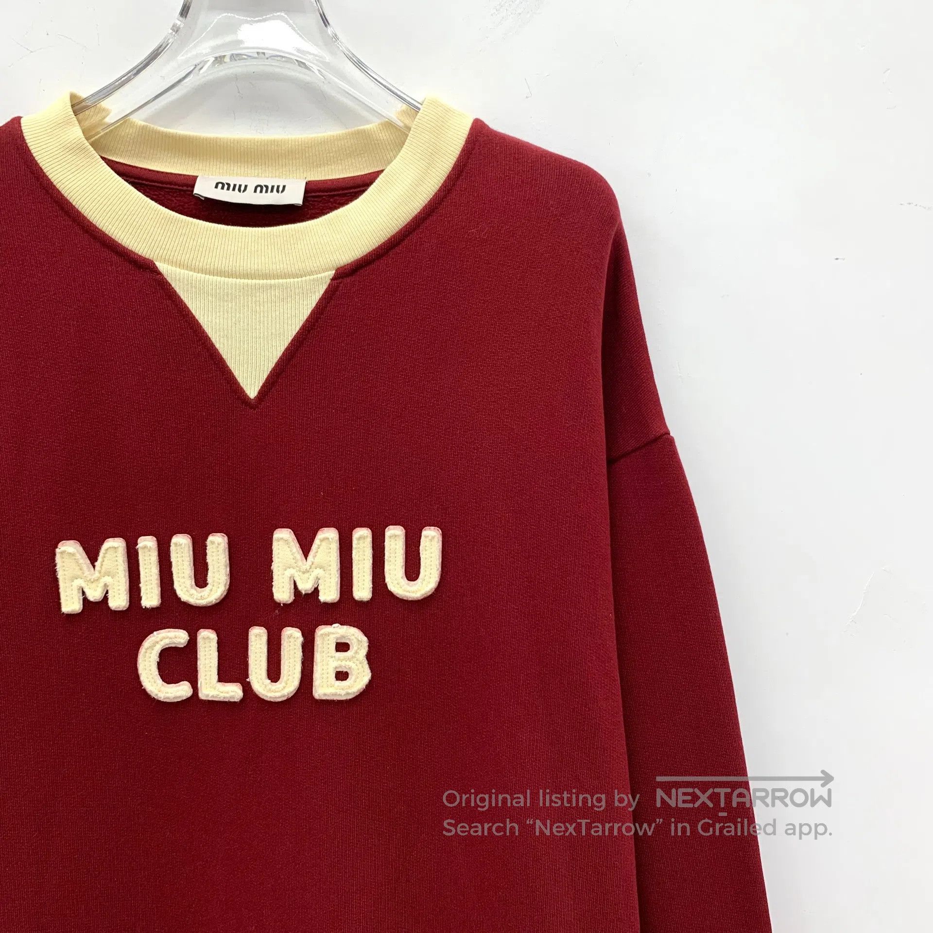 Miu Miu Miu Miu Dark red logo lettering embroidery cotton round-ne Size M / US 6-8 / IT 42-44 - 3 Thumbnail