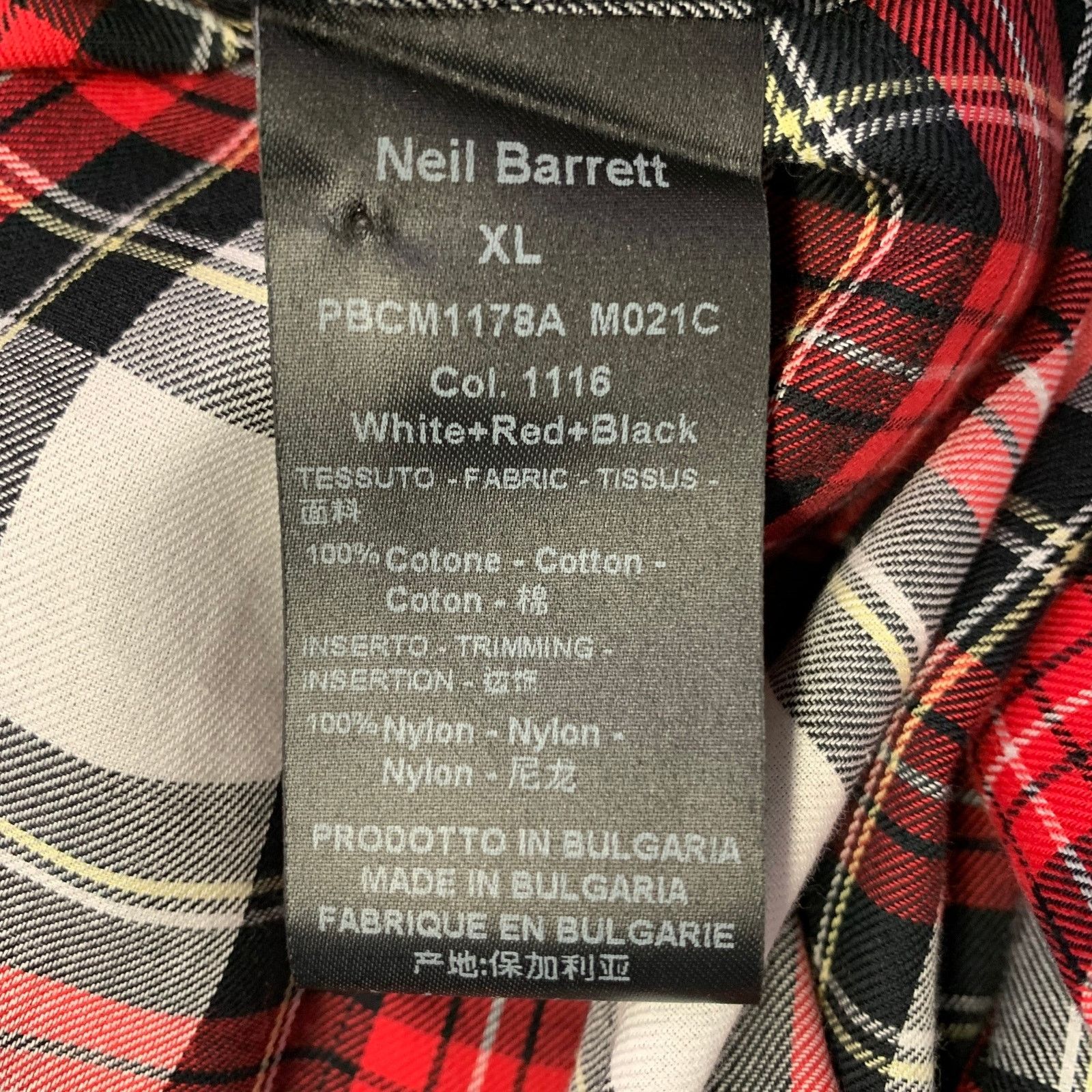 Neil Barrett NEIL BARRETT Red Black White Plaid Cotton Short Sleeve Shirt Size US XL / EU 56 / 4 - 8 Thumbnail