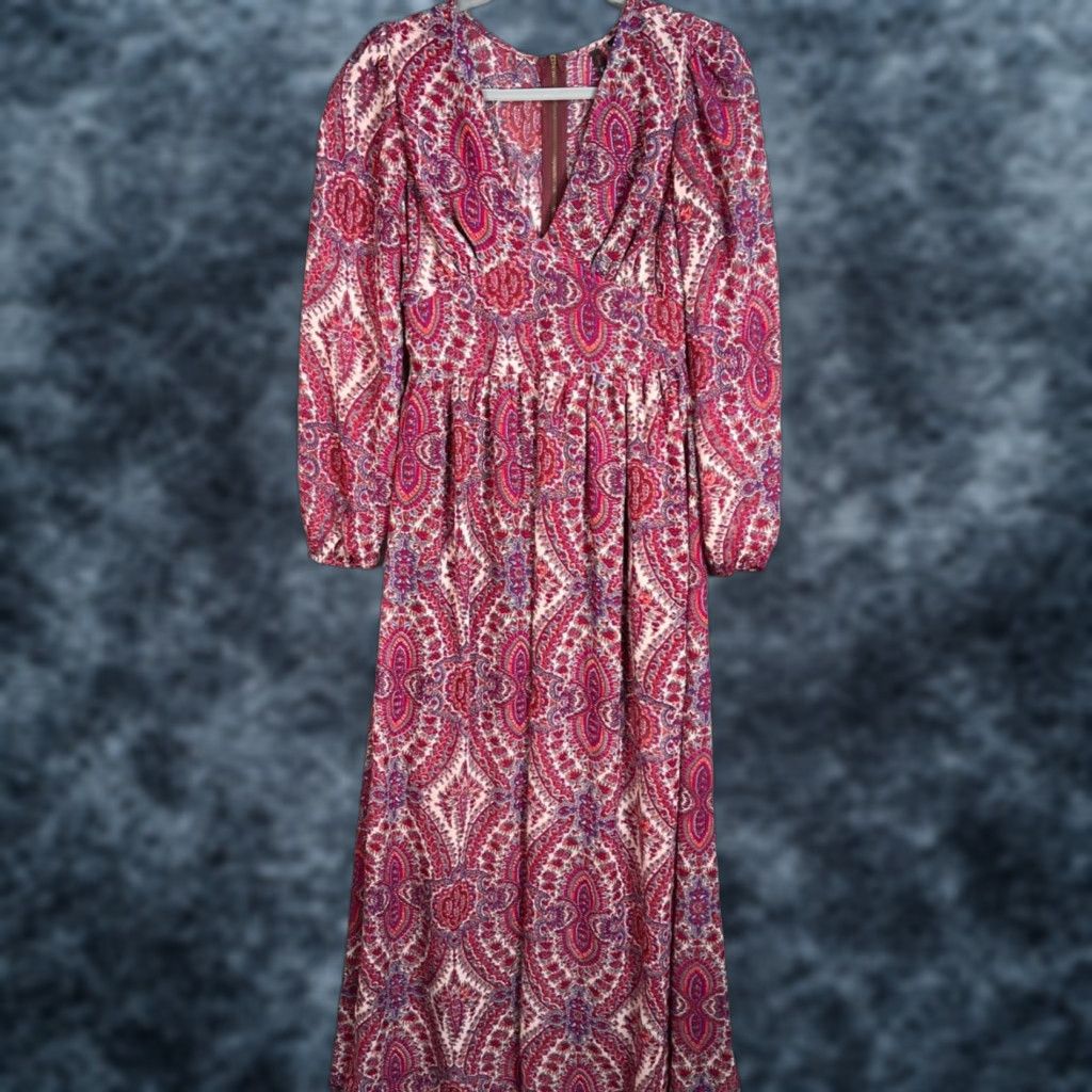 Vintage Fire Los Angeles Maxi Dress Womens Size Medium Bohemian Paisley Pink V-Neck Long Sleeve Casual Party/Cocktail Summer Spring Maxi Dress Womens Mens? Size M / US 6-8 / IT 42-44 - 1 Thumbnail