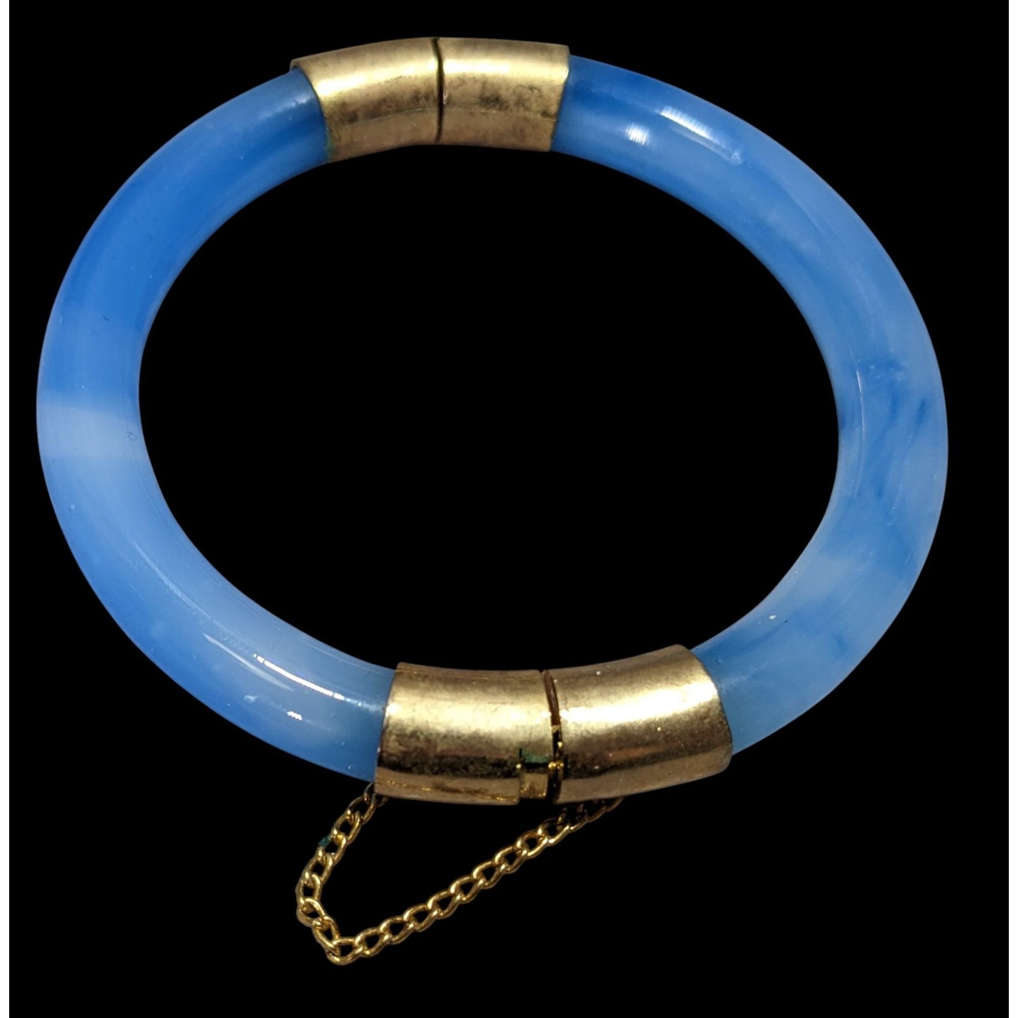 Other Vintage Midcentury Blue Marbled Glass And Gold Tone Hinged B Size ONE SIZE - 1 Thumbnail