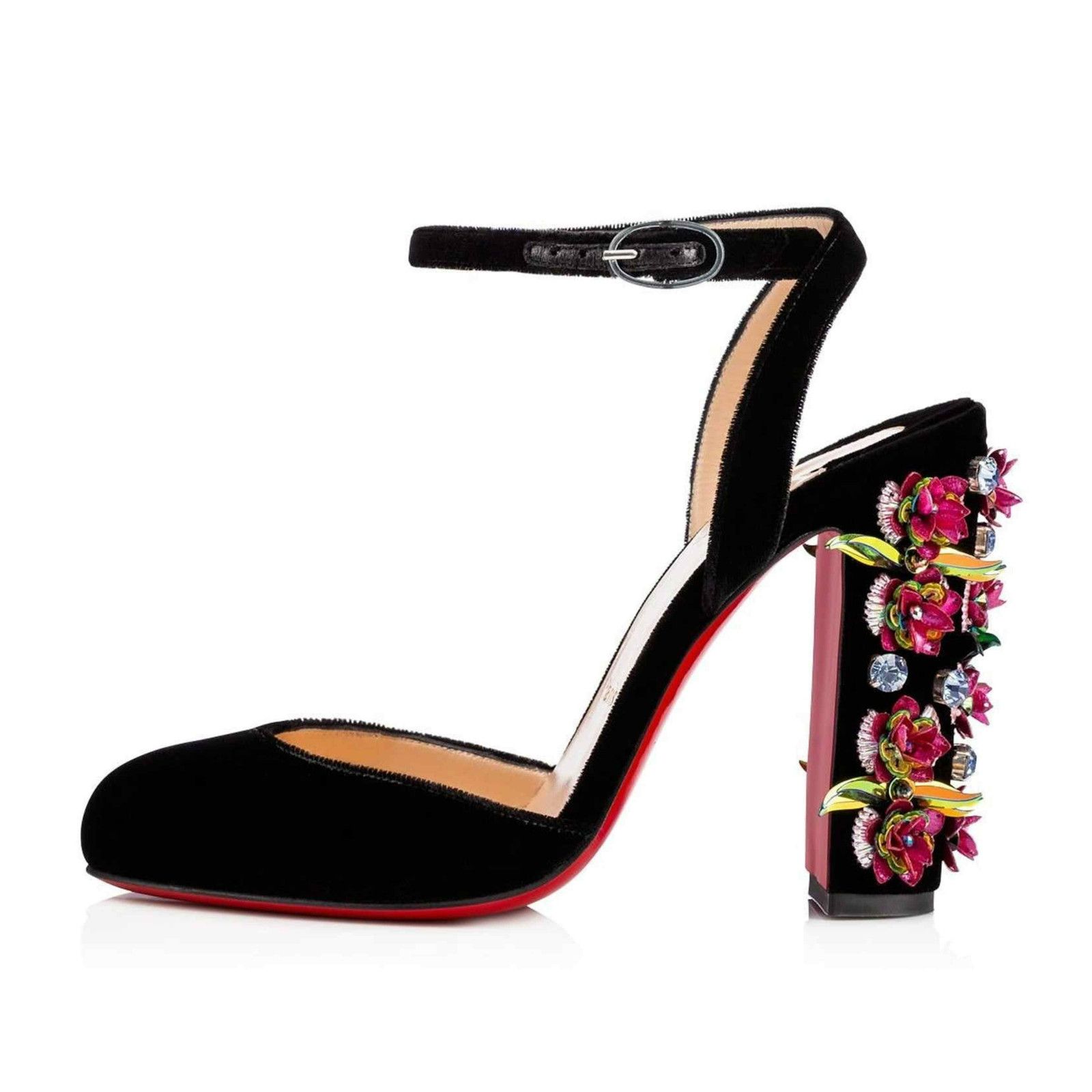 Madonaflor 100 Black Velvet Ankle Strap Block Heel Pump 36.5