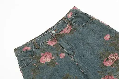 Jean Men's loose wide-leg rose print jeans Size US 32 / EU 48 - 8 Thumbnail