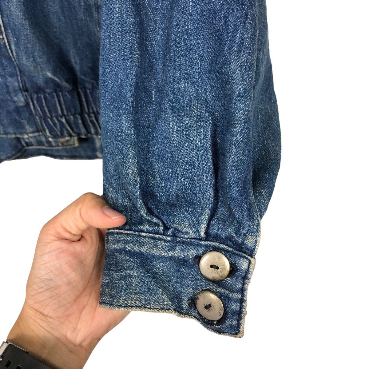 Japanese Brand × Vintage 📌Vtg Denim Bomber Jacket Gourd Double Collar Issey Miyake Size US M / EU 48-50 / 2 - 16 Thumbnail