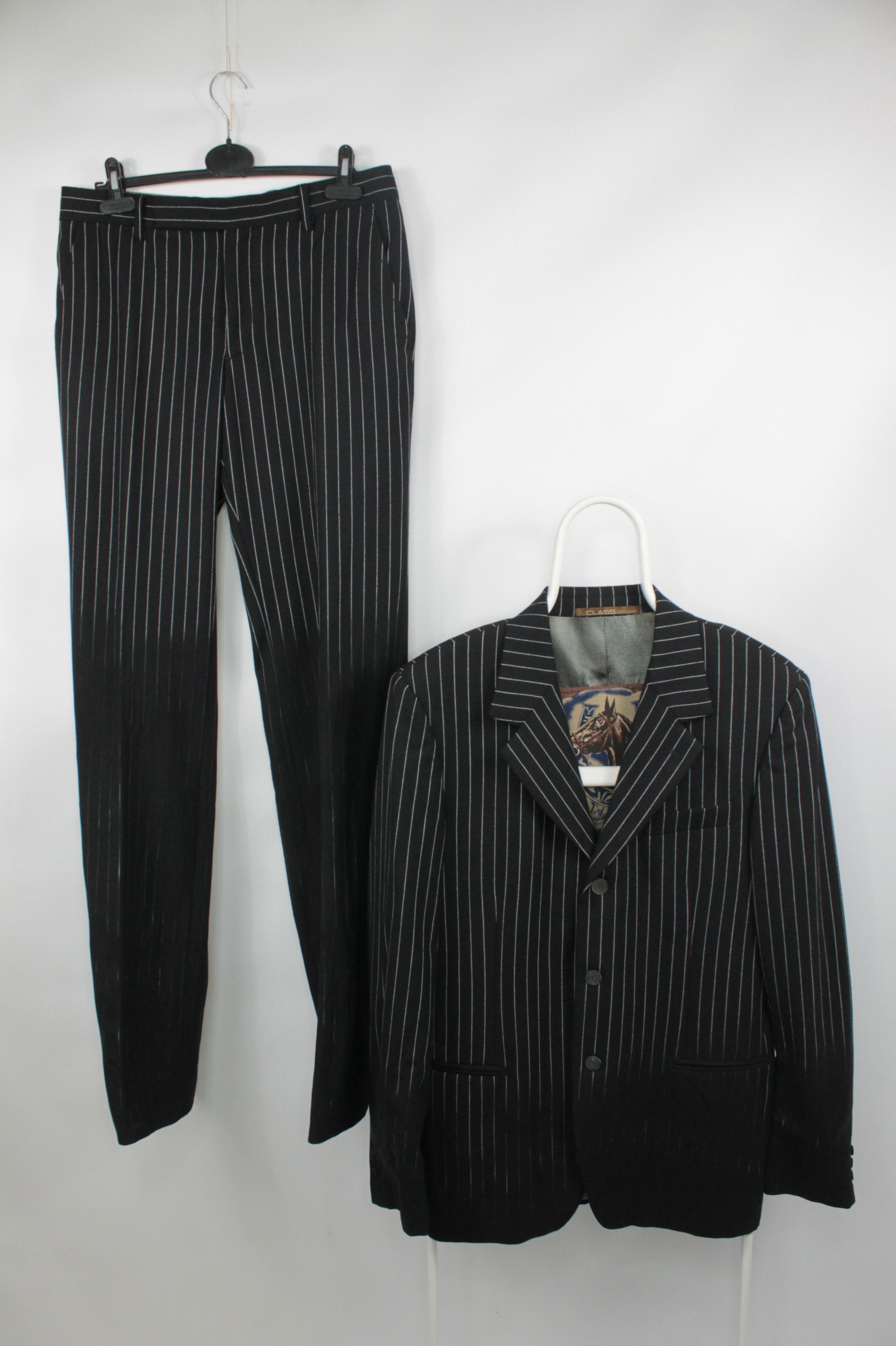 Roberto Cavalli Class Black Striped Wool Formal Women's Suit