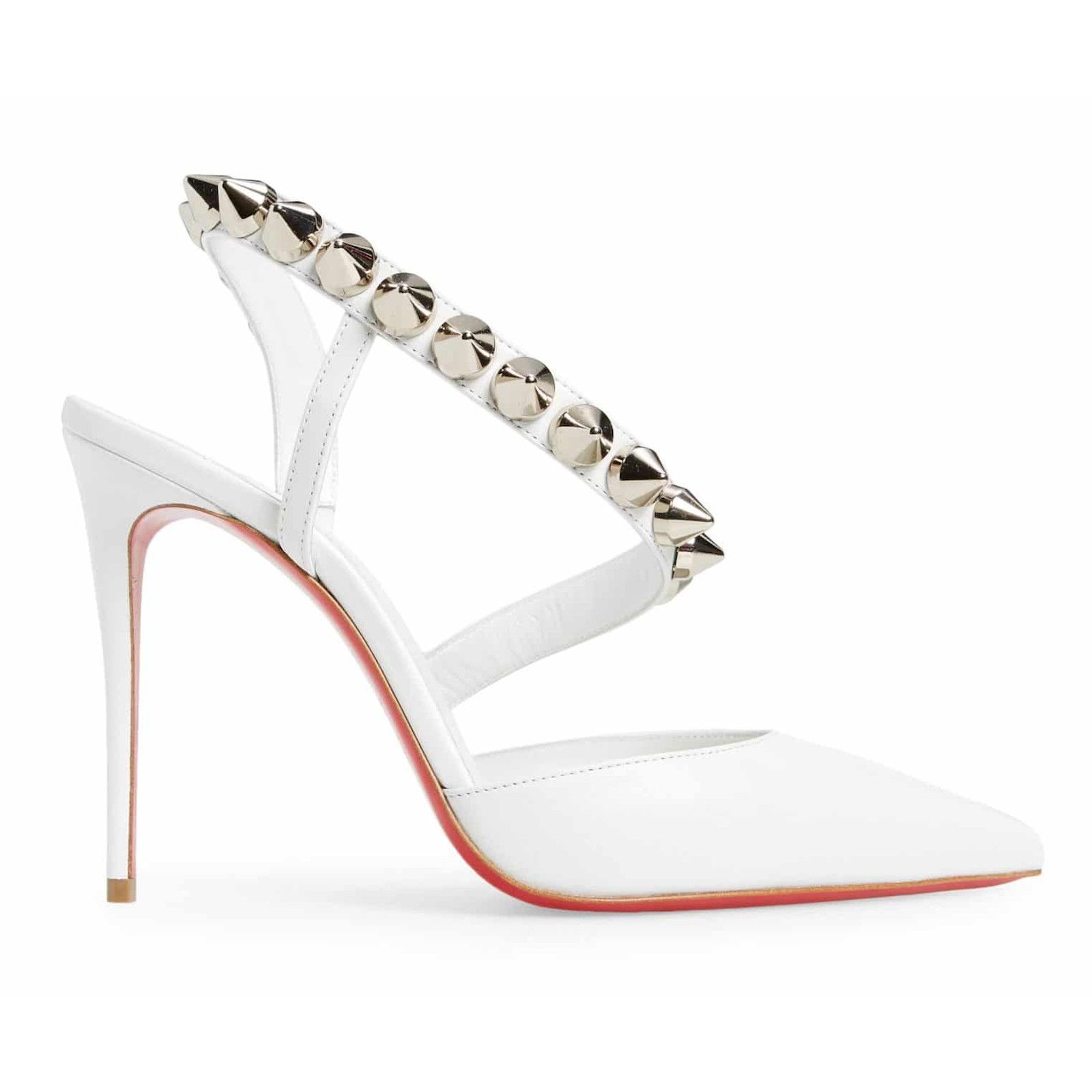 Christian Louboutin Spikita Pump 100 Bianco White Spike Strappy Sandal Heel 38 Size US 8 / IT 38 - 1 Thumbnail