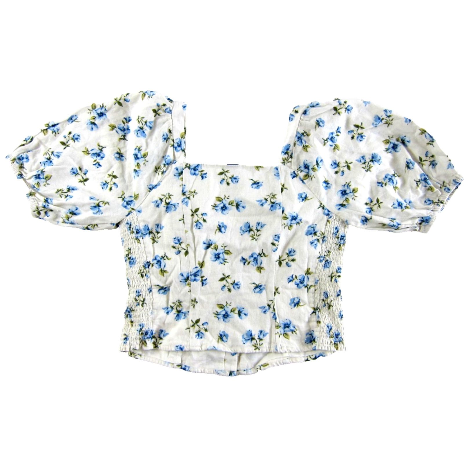 Old Navy Old Navy White Linen Rayon Floral Puff Sleeve Cropped Blouse S Size S / US 4 / IT 40 - 2 Thumbnail