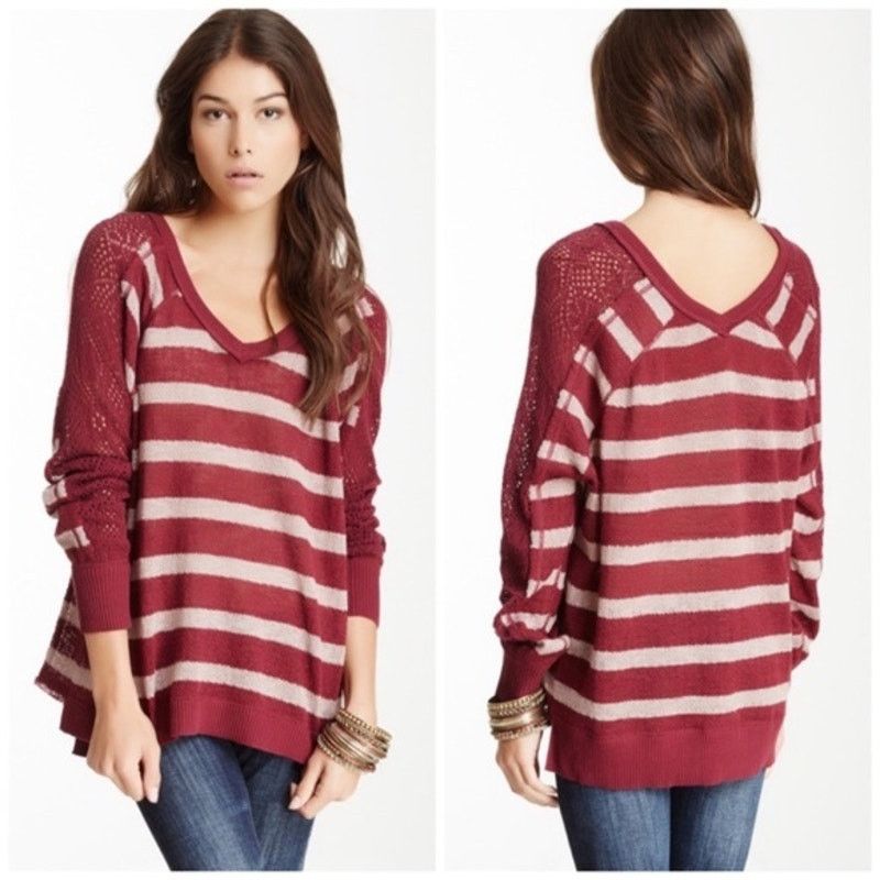 Free People We The Free People Striped Crochet Loose Knit Top Red Women Size S / US 4 / IT 40 - 8 Thumbnail