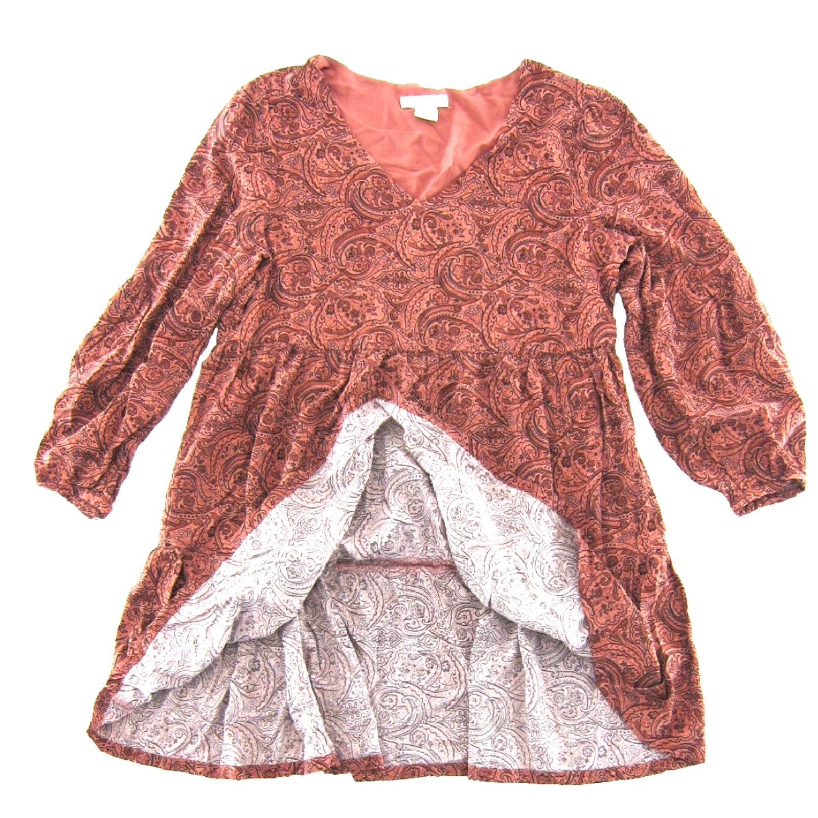 Lucky Brand Lucky Brand Dress Pink Black Paisley Long Sleeve V-Neck Tiered Smock M Womens Size M / US 6-8 / IT 42-44 - 5 Thumbnail