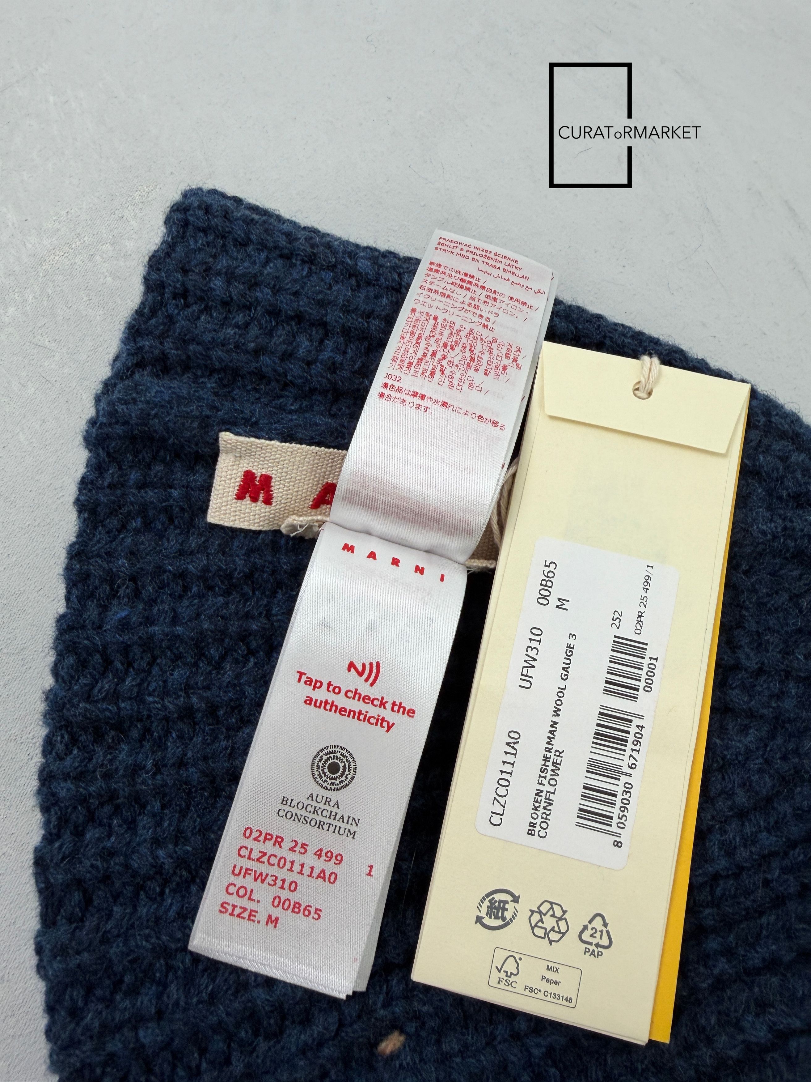Marni M Distressed Embroidered Fisherman Shetland Wool Beanie FW25 Size ONE SIZE - 6 Thumbnail