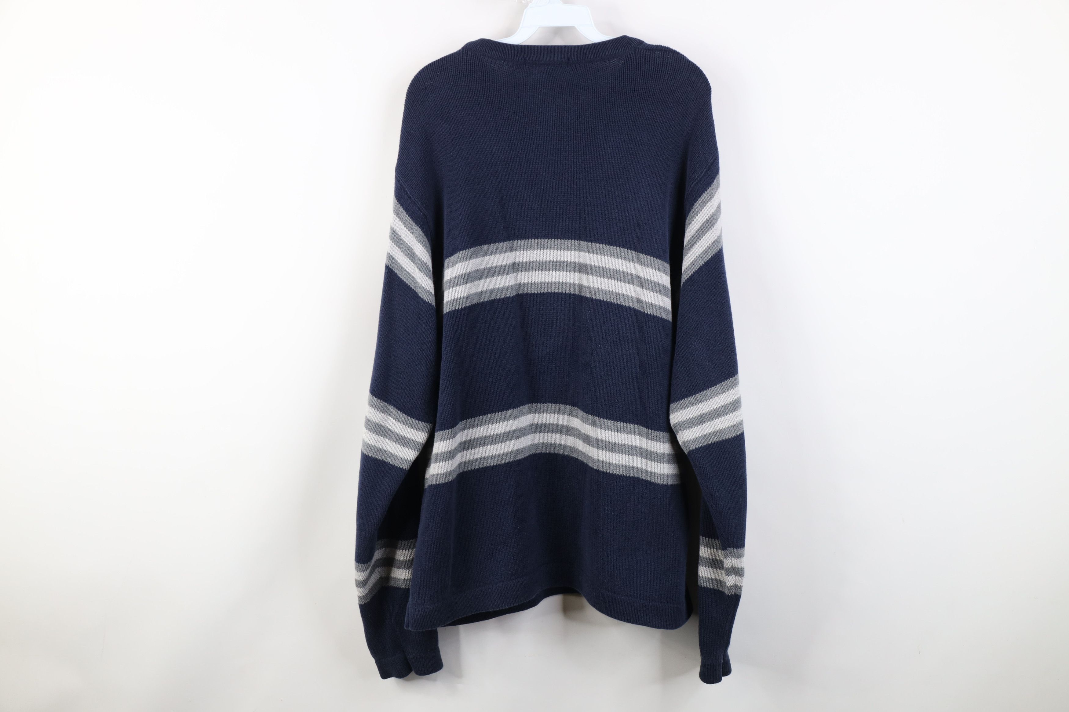 Nautica Vintage 90s Nautica Heavy Cotton Knit Striped V-Neck Sweater Size US L / EU 52-54 / 3 - 9 Thumbnail