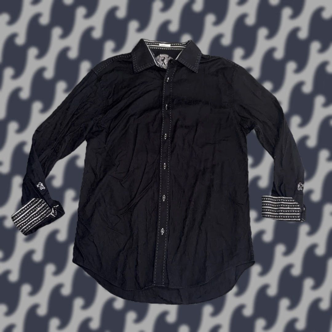 BUGATCHI VINTAGE Bugatchi Shaped Fit Men's Dress Shirt Black Paisley Long Sleeve Cotton XL Button Size 46R - 1 Thumbnail