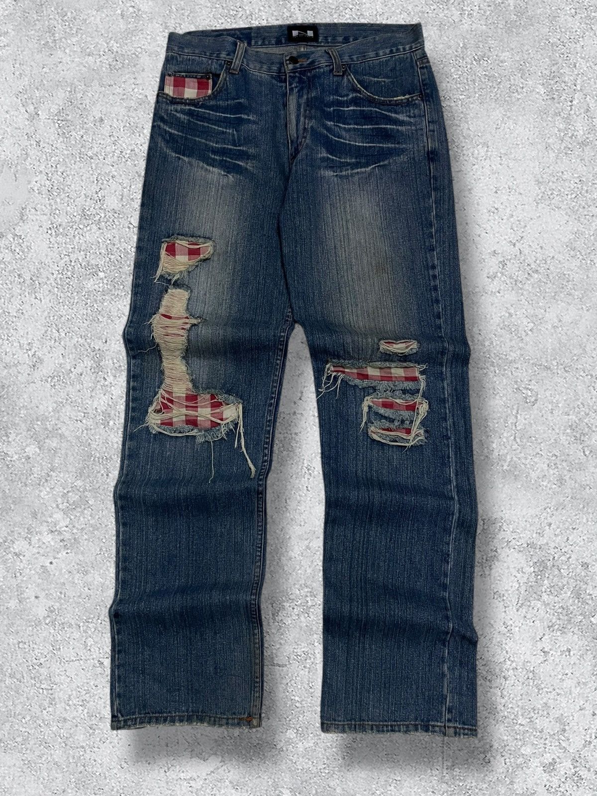Japanese Brand Vintage Japan Designer 90’s Nylaus Grunge Patchwork Denim Size US 34 / EU 50 - 1 Thumbnail