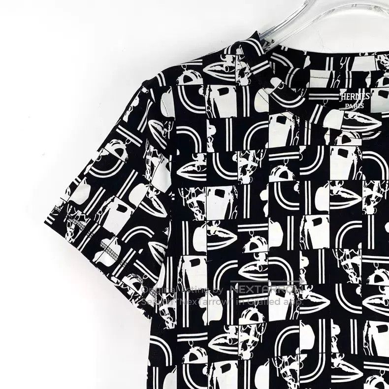 Hermes Hermes Black geometric pattern printed cotton round neck s Size XS / US 0-2 / IT 36-38 - 3 Thumbnail