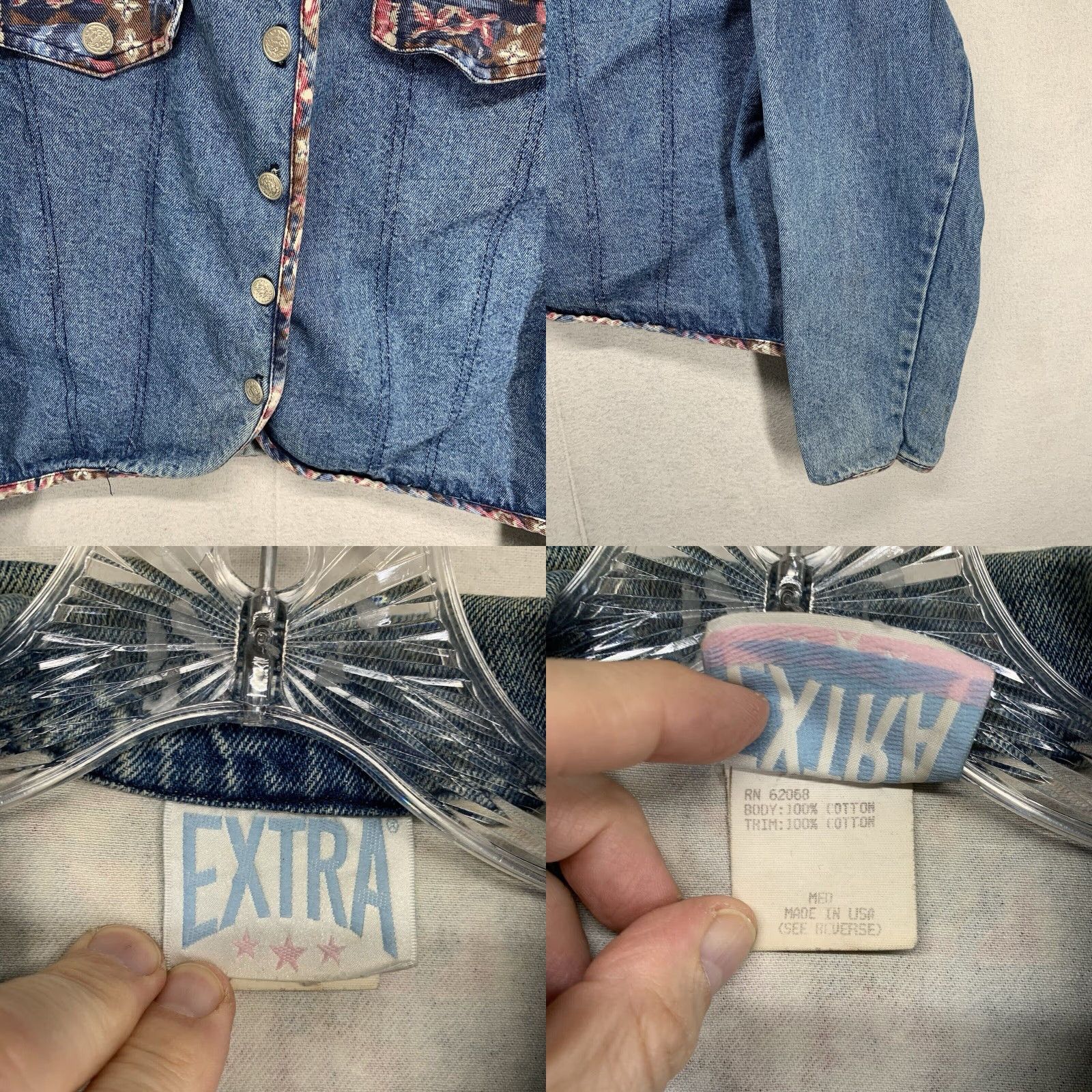 Denime VINTAGE Women’s Denim Jacket Medium Blue 80s 90s Fair Isle Pattern Crop Short Sleeve USA Size M / US 6-8 / IT 42-44 - 8 Thumbnail