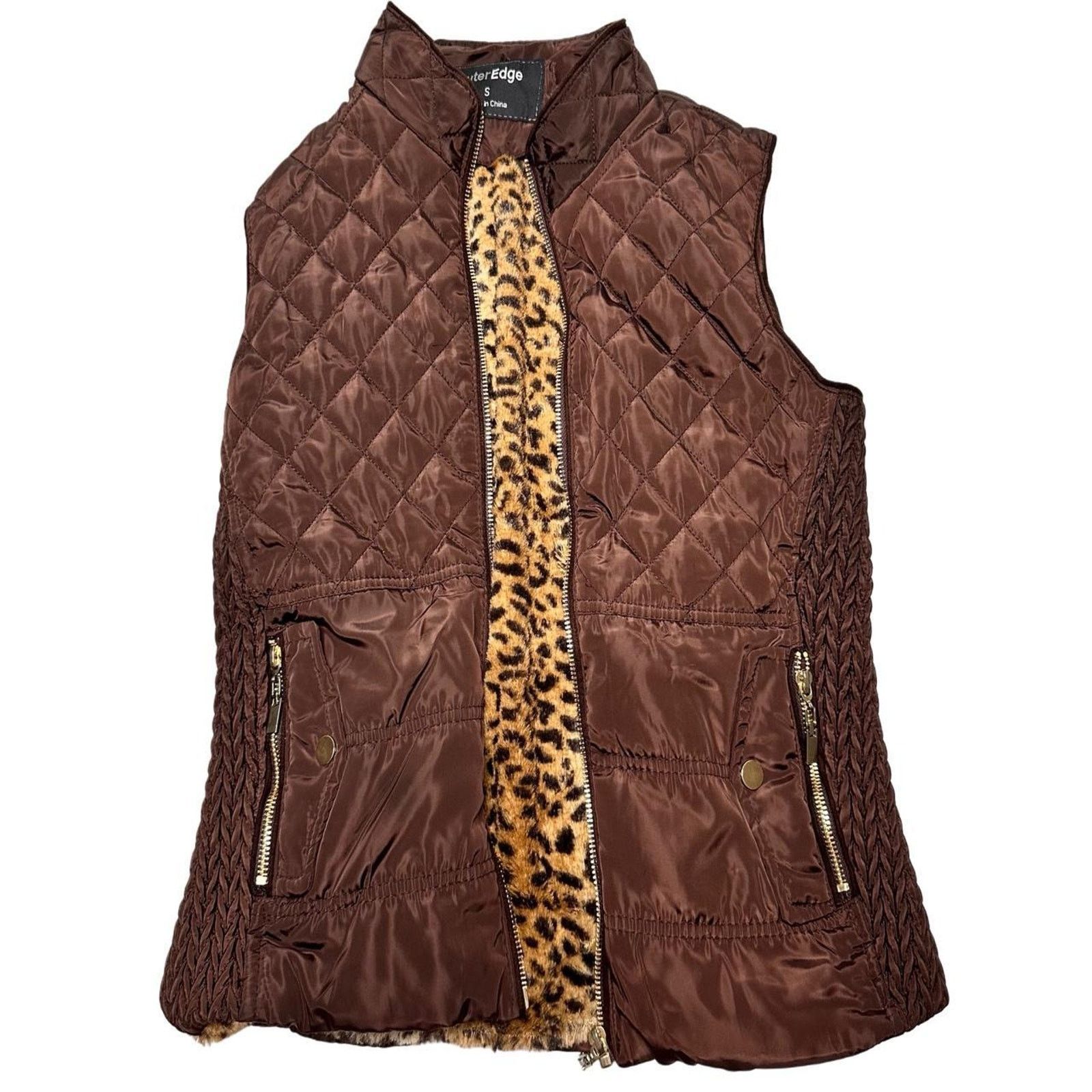 Other Outer Edge Vintage Leopard Fur Lined Puff Vest Size S / US 4 / IT 40 - 2 Thumbnail