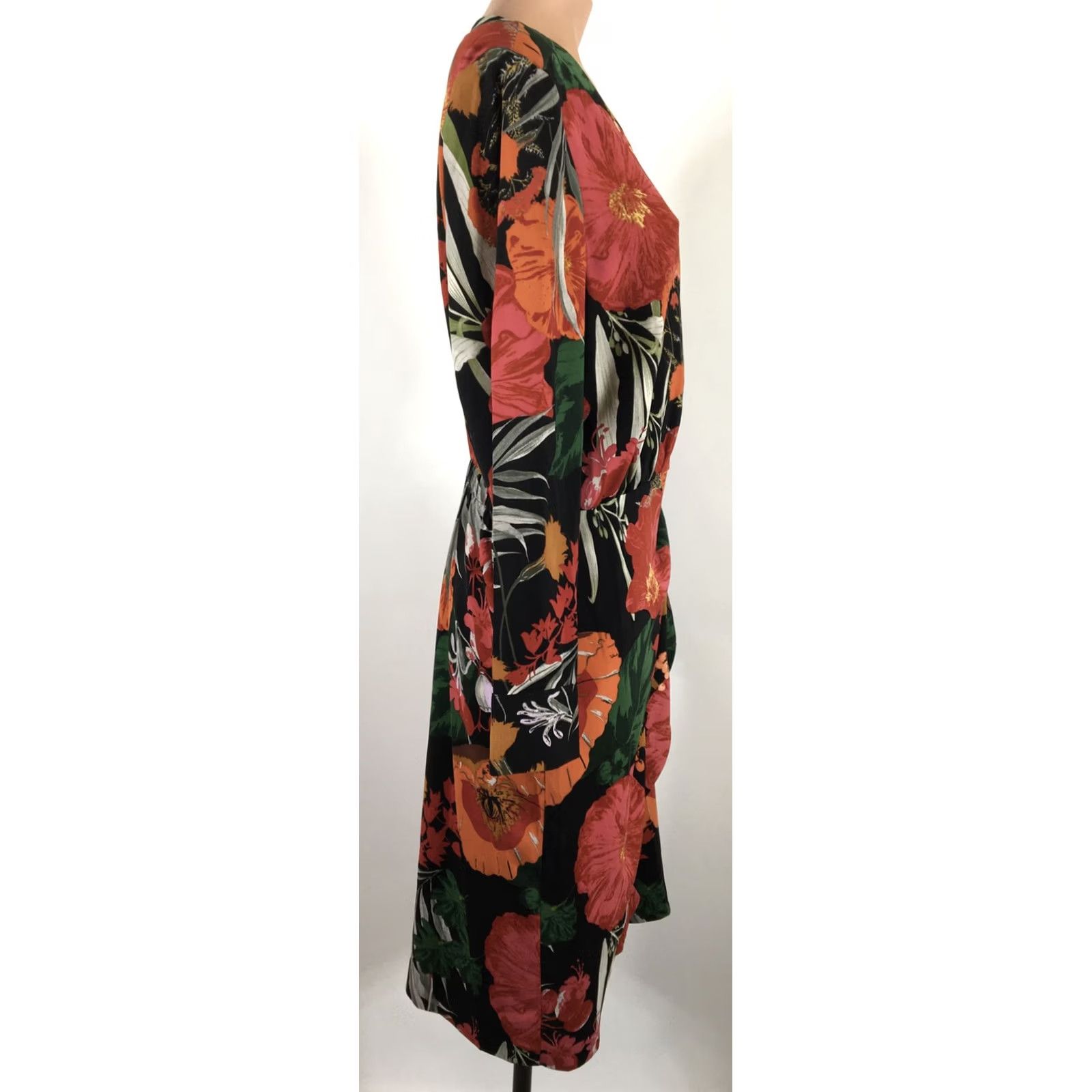 Vintage GIBSON + LATIMER Wrap Ruffle Dress Tropical Floral Cascade Lon Sleeve Size L Size L / US 10 / IT 46 - 5 Thumbnail