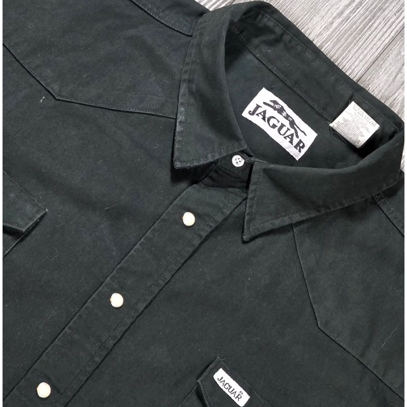 Vintage Jaguar Shirt Mens 4XL Dark Gray Twill Long Sleeve Western Snap Heavy Workwear Shirt Size US XXL / EU 58 / 5 - 5 Thumbnail