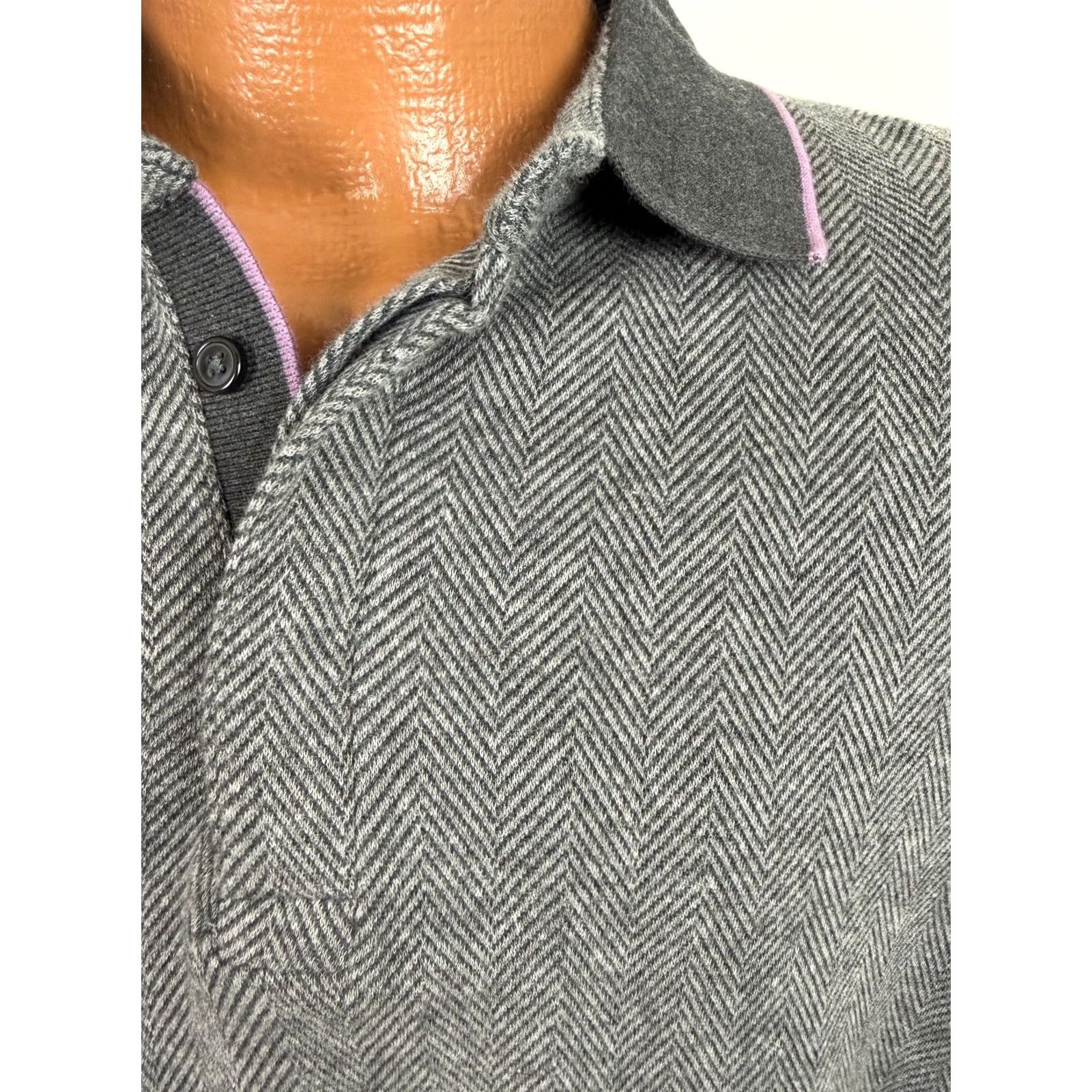 Express Express Polo Shirt Men L Herringbone Knit Cotton New Size US L / EU 52-54 / 3 - 5 Thumbnail