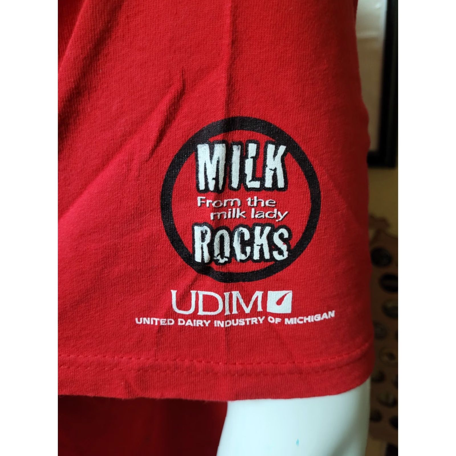 Gildan Milk From The Lunch Lady T Shirt XL Dairy Michigan Gildan Red Cotton Man Short Sleeve Crew Neck Graphic Tee 2000s Mens Size US XL / EU 56 / 4 - 3 Thumbnail