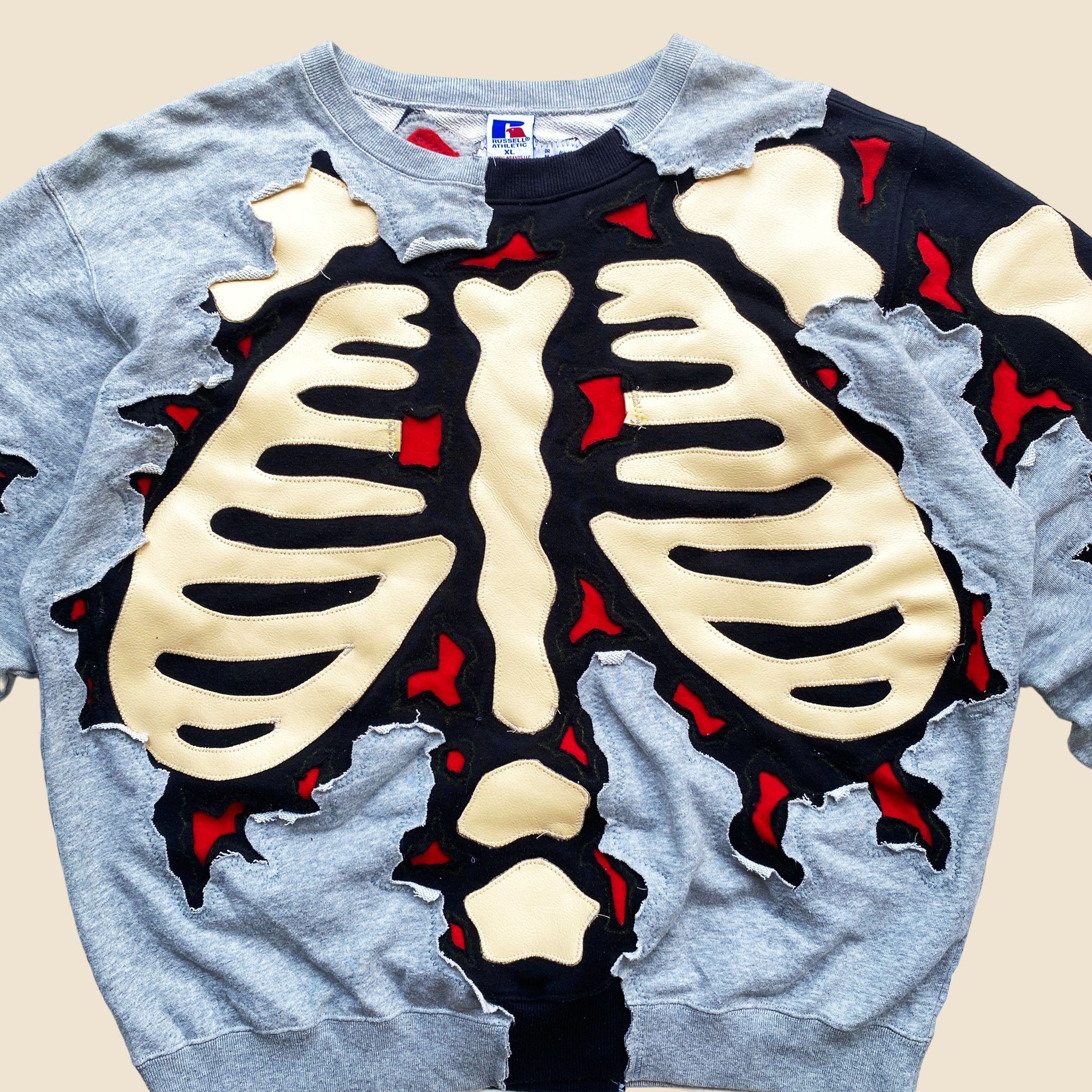 Handmade × Japanese Brand 1 OF 1 REWORKED LEATHER SKELETON SWEATSHIRT SIZE L / XL Size US XL / EU 56 / 4 - 5 Thumbnail