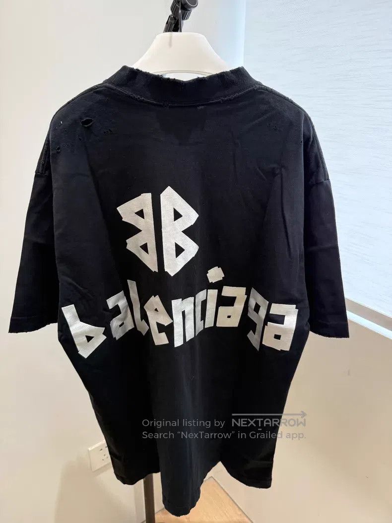 Balenciaga Balenciaga Black Silver Tape Short-Sleeve T-Shirt Size US XS / EU 42 / 0 - 2 Thumbnail
