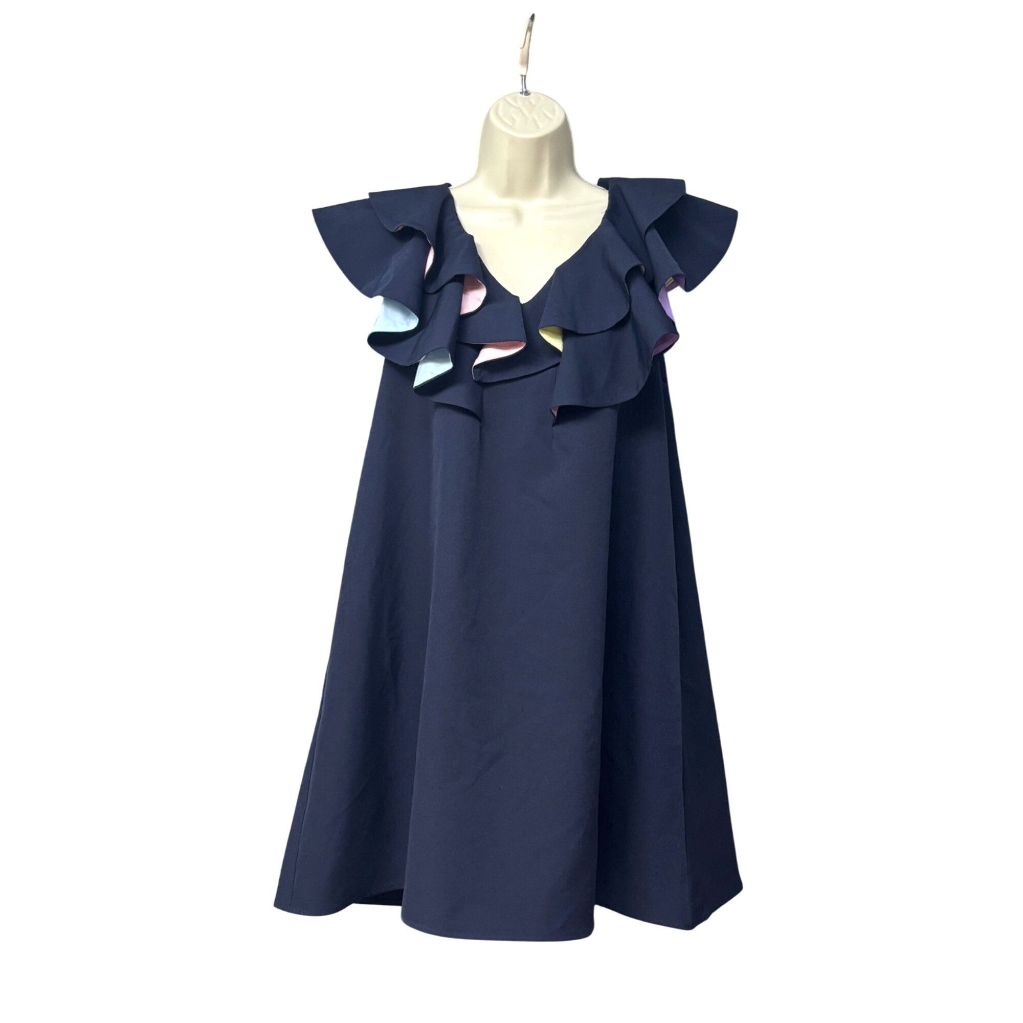 English Factory English Factory Multicolor Lined Ruffle Shift Dress, Navy, S Size S / US 4 / IT 40 - 2 Thumbnail