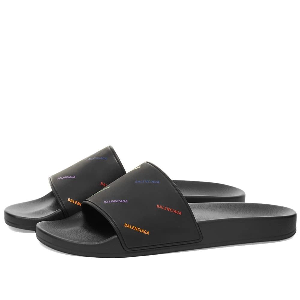 Balenciaga o1la1rc1a0824 Pride 22 Pool Slide Sandal Allover Logo Black Size US 14 / EU 47 - 2 Thumbnail