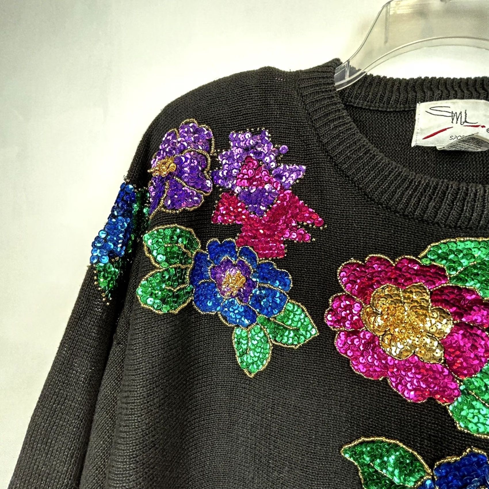 Etro VINTAGE Sequin Sweater Large Floral 90s Retro Black Party Event Womens Size L / US 10 / IT 46 - 4 Thumbnail