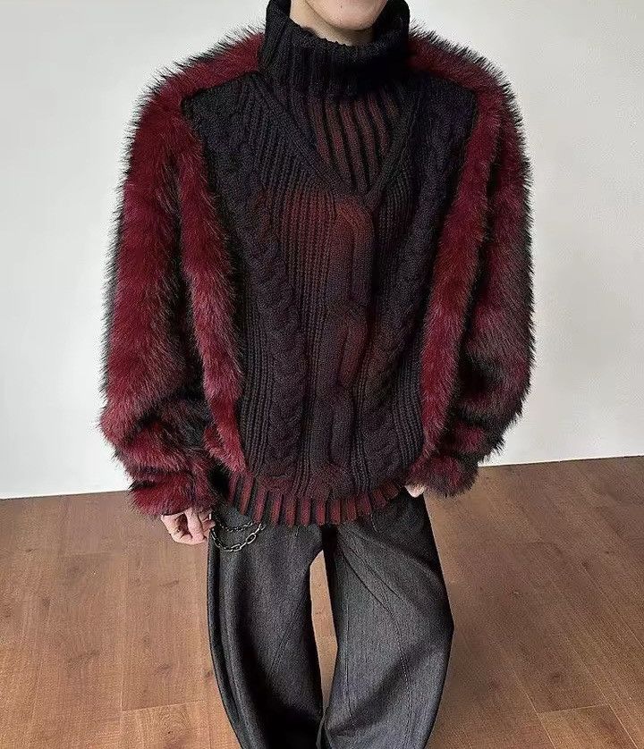 Other Avant Garde Black & Red Warm Fur Fluffy Sweater Jacket Y2k Size US L / EU 52-54 / 3 - 6 Thumbnail